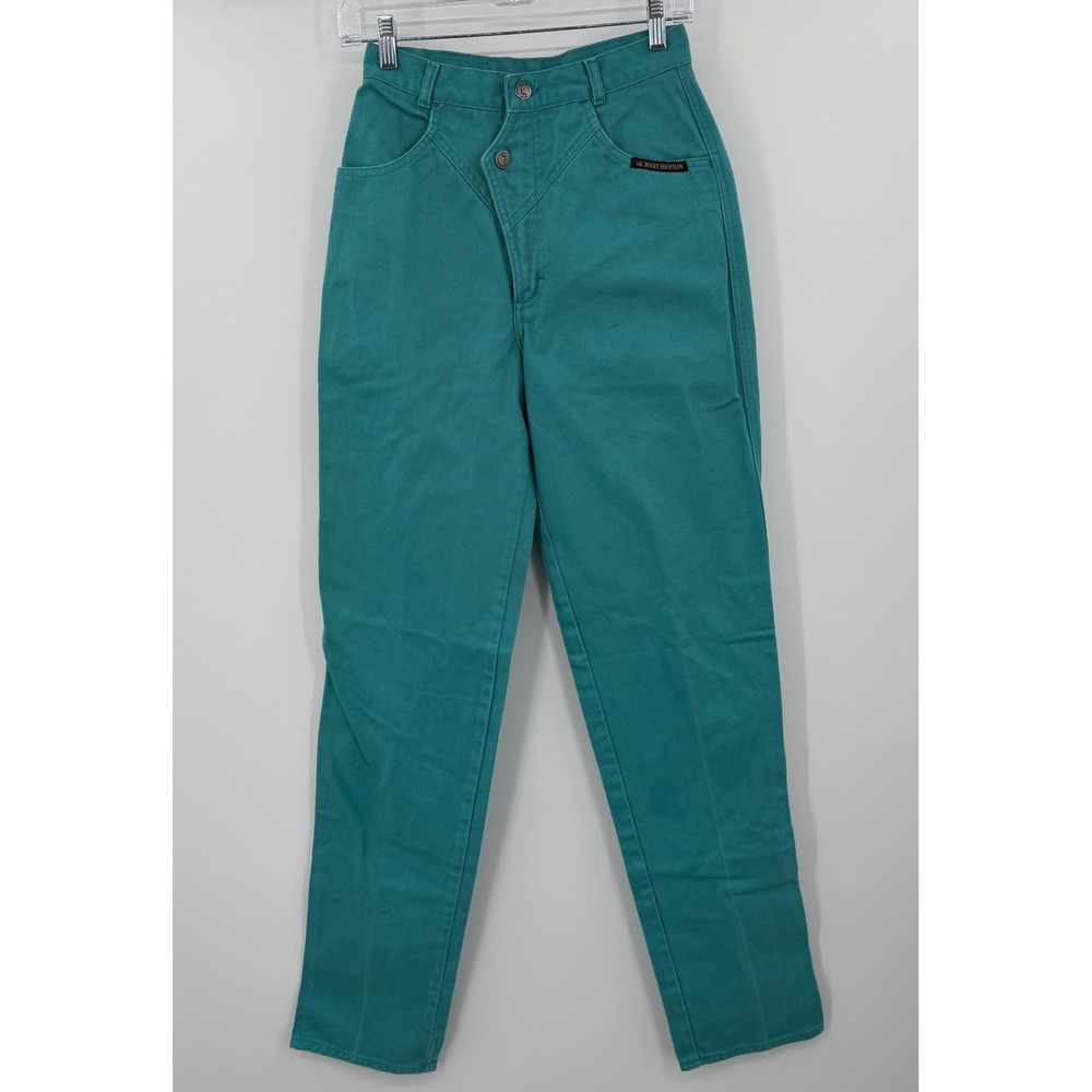 Vintage Rocky Mountain Jeans Teal Green High Waist Western Tapered 28/7 Made USA